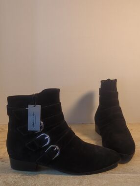 New Vagabond Black Suede Gigi Ankle Boots with Buckle Straps Eur 37